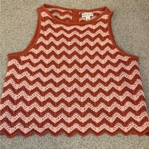 Ava & Viv Pink and Rust Chevron Crochet Tank